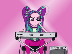 Size: 1260x950 | Tagged: safe, artist:dwk13, aria blaze, equestria girls, g4, my little pony equestria girls: rainbow rocks, cigarette, keyboard, musical instrument, smoking, synthesizer