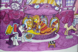 Size: 4000x2672 | Tagged: safe, artist:toonology, rarity, oc, g4, carousel boutique, magic, traditional art