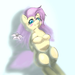 Size: 768x768 | Tagged: safe, artist:ushiro no kukan, fluttershy, g4, female, flower, pixiv, solo, water
