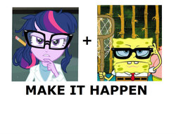 Size: 800x612 | Tagged: safe, sci-twi, twilight sparkle, equestria girls, g4, my little pony equestria girls: rainbow rocks, exploitable meme, glasses, make it happen, male, meme, nerd, spongebob squarepants, spongebob squarepants (character)