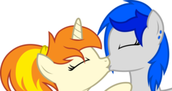 Size: 2228x1181 | Tagged: safe, artist:outlawedtofu, oc, oc only, oc:greaser, oc:sapphire sights, pony, fallout equestria, duo, eyes closed, female, kiss on the lips, kissing, lesbian, simple background, transparent background, vector