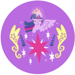 Size: 804x804 | Tagged: safe, artist:arylett-charnoa, part of a set, twilight sparkle, alicorn, pony, g4, button, cutie mark, eyes closed, female, glowing, glowing horn, horn, mare, simple background, solo, twilight sparkle (alicorn), wings