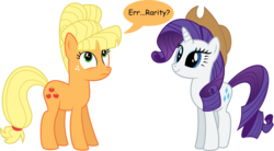 Size: 12498x6908 | Tagged: safe, artist:ulyssesgrant, applejack, rarity, earth pony, pony, unicorn, g4, absurd resolution, accessory theft, alternate hairstyle, applejewel, hat, orangejack, rarihick