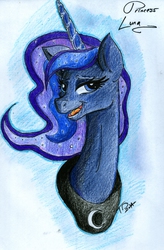 Size: 1388x2115 | Tagged: safe, artist:digitaldomain123, princess luna, g4, bust, colored, female, solo, traditional art