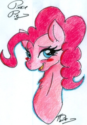 Size: 1111x1592 | Tagged: safe, artist:digitaldomain123, pinkie pie, g4, blushing, bust, traditional art