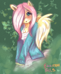 Size: 1000x1200 | Tagged: safe, artist:rainbowsprinklesart, fluttershy, anthro, g4, breasts, cleavage, clothes, dress, equestrian tails, female, solo, sweater, sweatershy, visual novel, weeping willow