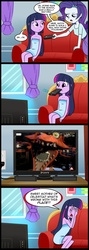 Size: 713x2000 | Tagged: safe, artist:madmax, edit, rarity, twilight sparkle, alicorn, fox, equestria girls, g4, comic, five nights at freddy's, five nights at freddy's 2, foxy, horror, meme, twilight sparkle (alicorn), what's wrong with this place