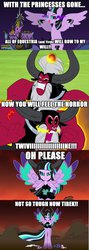 Size: 533x1499 | Tagged: safe, artist:dashiemlpfim, lord tirek, princess cadance, princess celestia, princess luna, twilight sparkle, oc, oc:twivine sparkle, alicorn, pony, g4, everyone steals tirek's meme, exploitable meme, female, image macro, mare, meme, queen tirevine sparkle, queen twivine sparkle, role reversal, this isn't even my final form, tirek vs everyone meme, tirevine sparkle, twilight sparkle (alicorn)