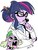 Size: 866x1125 | Tagged: dead source, safe, artist:nekubi, sci-twi, spike, spike the regular dog, twilight sparkle, dog, equestria girls, g4, my little pony equestria girls: rainbow rocks, clothes, female, glasses, hair bun, lab coat, open mouth, pencil, scientist, simple background, tongue out, white background