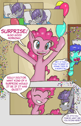 Size: 3300x5100 | Tagged: safe, artist:juanrock, maud pie, pinkie pie, comic:element of laughter, g4, balloon, bandage, comic, nurse