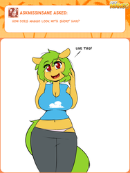 Size: 1200x1600 | Tagged: safe, artist:3mangos, oc, oc only, oc:mango, anthro, ask mango, ask, belly button, cleavage, clothes, female, midriff, panties, pink underwear, short hair, solo, tumblr, underwear