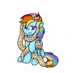 Size: 1000x1000 | Tagged: safe, artist:stockingstreams, rainbow dash, g4, female, old banner, rainbond dash, raised eyebrow, simple background, solo, tied up, transparent background, unamused