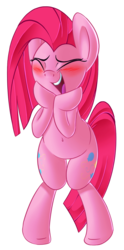 Size: 786x1579 | Tagged: safe, artist:january3rd, pinkie pie, earth pony, pony, g4, belly button, bipedal, blushing, cute, cuteamena, diapinkes, female, pinkamena diane pie, simple background, solo, squee, transparent background