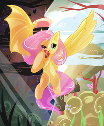 Size: 2330x2811 | Tagged: safe, artist:aaynra, fluttershy, g4, duality, female, flutterbat, high res, solo
