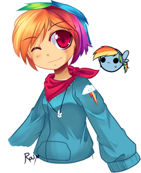 Size: 848x1038 | Tagged: safe, artist:pekou, rainbow dash, human, g4, bandana, chubbie, female, humanized, solo