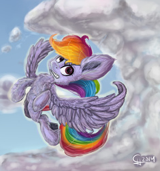 Size: 1600x1700 | Tagged: safe, artist:scyrina, rainbow dash, g4, chest fluff, ear fluff, female, fluffy, flying, impossibly large ears, solo