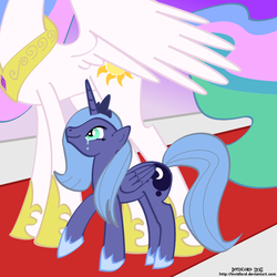 Size: 1000x1000 | Tagged: safe, artist:invidlord, princess celestia, princess luna, g4, crying, happy, s1 luna, tears of joy