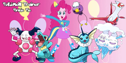 Size: 800x400 | Tagged: safe, artist:lightdegel, pinkie pie, drifloon, latias, mr. mime, totodile, vanilluxe, vaporeon, equestria girls, g4, pokémon