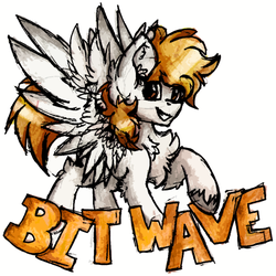 Size: 1035x1037 | Tagged: safe, artist:php166, oc, oc only, oc:bit wave, pegasus, pony, badge, con badge, cutie mark, male, stallion, text, wings