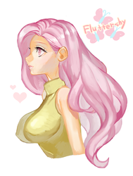 Size: 700x924 | Tagged: safe, artist:nitronic, fluttershy, human, g4, breasts, busty fluttershy, female, humanized, solo