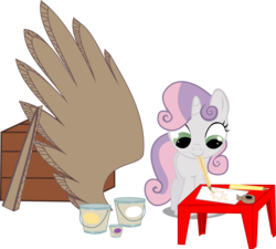 Size: 5007x4511 | Tagged: safe, artist:tensaioni, sweetie belle, g4, absurd resolution, cardboard, female, mouth hold, paint, pencil, solo