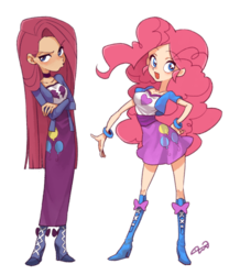 Size: 600x720 | Tagged: safe, artist:bartolomeus_, pinkie pie, human, equestria girls, g4, angry, clothes, crossed arms, dress, duality, happy, human coloration, humanized, looking at you, pinkamena diane pie, pouting, unamused