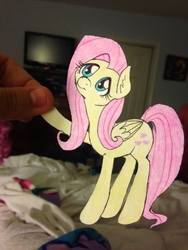 Size: 480x640 | Tagged: safe, artist:ameliacostanza, fluttershy, g4, female, paper child, solo, traditional art