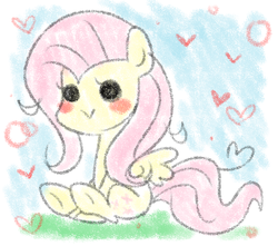 Size: 1024x904 | Tagged: safe, artist:dreamilicious, fluttershy, g4, :>, chibi, female, sitting, solo
