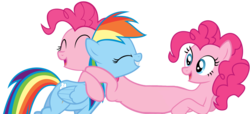 Size: 1512x691 | Tagged: artist needed, safe, pinkie pie, rainbow dash, g4, conjoined, eyes closed, hug, smiling, wat, wide eyes