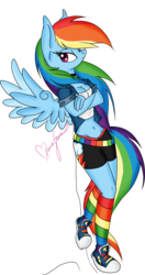 Size: 1784x3381 | Tagged: safe, artist:pvrii, rainbow dash, anthro, g4, belly button, clothes, converse, female, rainbow socks, shoes, simple background, sneakers, socks, solo, striped socks, transparent background