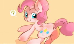 Size: 512x308 | Tagged: safe, artist:miki 14, pinkie pie, earth pony, pony, g4, butt, female, plot, question mark, simple background, solo