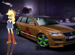 Size: 3000x2194 | Tagged: safe, applejack, equestria girls, g4, car, high res, need for speed, need for speed carbon, volkswagen, volkswagen touareg