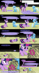 Size: 2405x4520 | Tagged: safe, artist:evil-dec0y, trixie, twilight sparkle, alicorn, pony, comic:trixie vs., g4, ask, comic, female, filly, mare, mona lisa, moon, starry night, tumblr, twilight sparkle (alicorn), younger