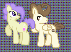 Size: 1048x762 | Tagged: safe, artist:margonathefox, cream puff, pound cake, earth pony, pegasus, pony, g4, couple, older, older cream puff, older pound cake, shipping