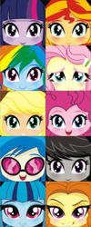 Size: 957x2391 | Tagged: safe, artist:eljoeydesigns, adagio dazzle, applejack, dj pon-3, fluttershy, octavia melody, pinkie pie, rainbow dash, sonata dusk, sunset shimmer, twilight sparkle, vinyl scratch, equestria girls, g4, my little pony equestria girls: rainbow rocks, blushing