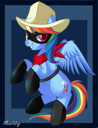 Size: 561x730 | Tagged: safe, artist:hikariviny, rainbow dash, g4, backwards cutie mark, bandana, cowboy hat, female, hat, mask, pulp hero, solo, the lone ranger