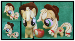 Size: 3209x1753 | Tagged: safe, artist:nazegoreng, applejack, g4, chibi, cute, irl, photo, plushie, solo