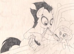 Size: 900x654 | Tagged: safe, artist:dreamrevolution, sweetie belle, g4, klaus nomi, monochrome, ponified, traditional art