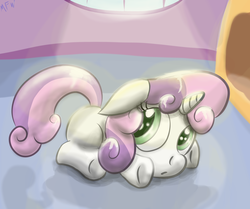 Size: 2400x2002 | Tagged: safe, artist:manfartwish, sweetie belle, g4, female, high res, looking back, lying down, prone, solo, spotlight