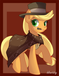 Size: 561x730 | Tagged: safe, artist:hikariviny, applejack, g4, cigar, clothes, female, hat, poncho, solo, the man with no name, western