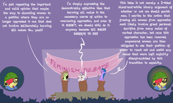 Size: 1196x718 | Tagged: safe, artist:brutamod, apple bloom, sweetie belle, oc, oc:checked privilege, oc:slut shamed, g4, ap-pleb-loom, ass brutalewd, brutalewd, debate, feminism, fury belle, symbolism