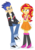 Size: 850x1200 | Tagged: safe, artist:dm29, flash sentry, sunset shimmer, equestria girls, g4, my little pony equestria girls: rainbow rocks, agony, clothes, duo, fist, flashabuse, kick to the knee, simple background, skirt, tank top, transparent background, wince