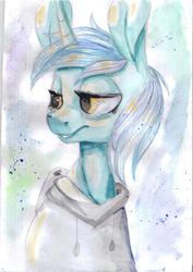 Size: 2480x3508 | Tagged: safe, artist:ellipsissyas, lyra heartstrings, g4, big ears, clothes, female, high res, hoodie, solo, traditional art