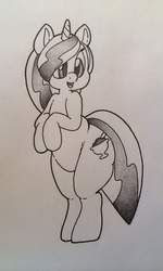 Size: 770x1280 | Tagged: safe, artist:zacharyisaacs, oc, oc only, oc:hot fudge, pony, chubby, cute, happy, large butt, solo