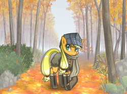 Size: 1250x918 | Tagged: safe, artist:tangankittentail, applejack, g4, autumn, clothes, female, pixiv, solo