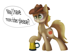 Size: 1092x821 | Tagged: safe, artist:allyster-black, braeburn, g4, cider, male, simple background, solo