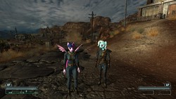 Size: 1920x1080 | Tagged: safe, artist:appletart, trixie, twilight sparkle, anthro, g4, 3d, clothes, duo, fallout: new vegas, game screencap, jumpsuit, mojave wasteland, race and companion mod, twilight sparkle (alicorn), vault suit