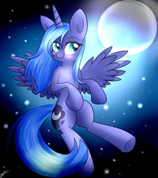 Size: 1600x1800 | Tagged: safe, artist:riouku, princess luna, pony, g4, blushing, female, mare, moon, s1 luna, smiling, solo