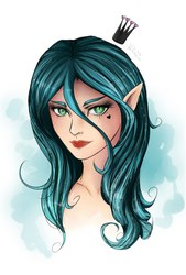 Size: 691x1024 | Tagged: safe, artist:wilvarin-liadon, queen chrysalis, human, g4, elf ears, female, humanized, looking at you, solo