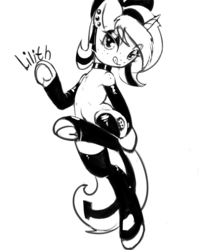 Size: 2000x2300 | Tagged: safe, artist:qweeli, oc, oc only, oc:lilith, pony, unicorn, belly, belly button, clothes, female, freckles, high res, human shoulders, latex, licking, licking lips, mare, monochrome, solo, stockings, tongue out, underhoof